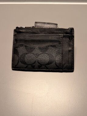 Coach Black Signature Card Holder with Zip Coin Pocket
